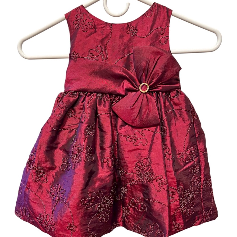 Formal Red Satin Floral Design Dress Infant Girls 24 Months for Christmas &